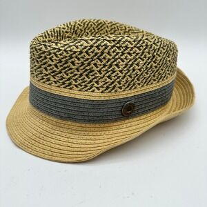Ben Sherman Mens Straw Fedora Hat Trilby Tan Grey Paper Straw L XL Summer Beach
